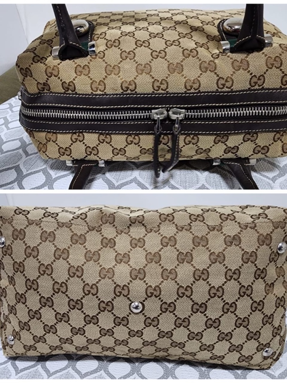 Authentic GUCCI GG Canvas Match Ball Boston Bag Beige/Brown - Picture 11 of 14